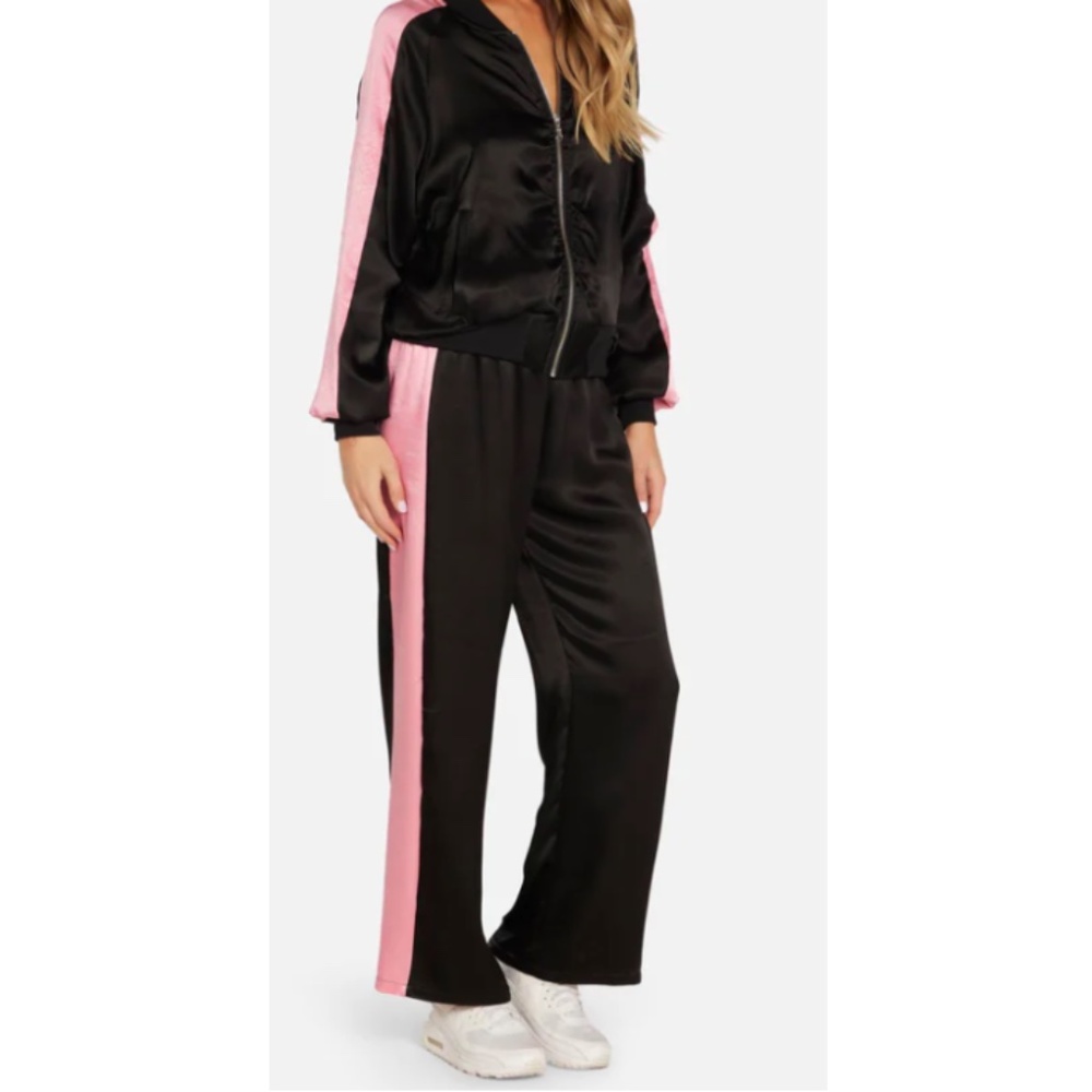 Michael Lauren Kaipo Jacket Zaire Pant Tracksuit in Black Bazooka pink sz L NWT